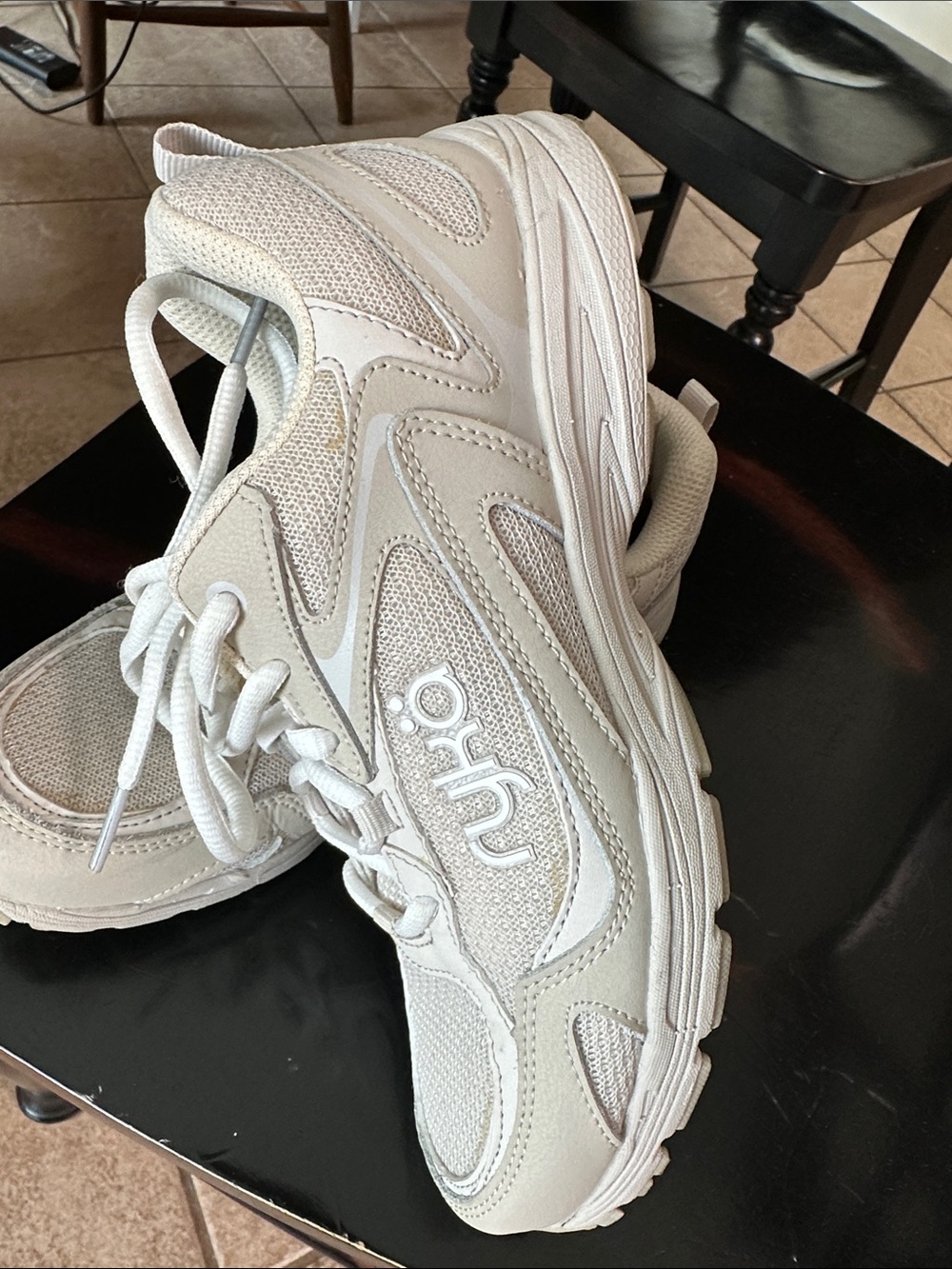 Ryka Women's Lace-Up Walking Sneakers in Light Tan/Off-White